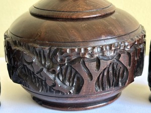 Vintage Animal Motif Carved Trinket Box and Pair of Salt and Pepper Shakers