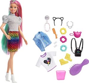 lot 64 image: Barbie Leopard Rainbow Hair Doll - Rainbow Skirt