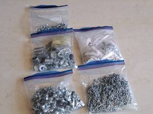 lot 603 image: Lot of (5 Baggies) Hardware - screws, washers, nutbolt assemblies, chain, misc. hardware