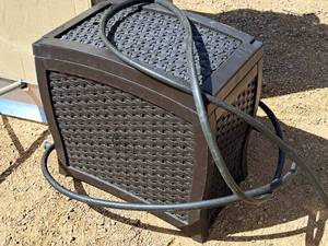 lot 610 image: Sunset Outdoor PatioGarden Hose Reel Storage Cabinet with Garden Hose