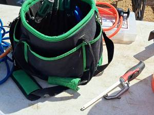 lot 627 image: 14 Tool Bag with Screwdrivers, Hacksaw, Misc. Tools and Hardware
