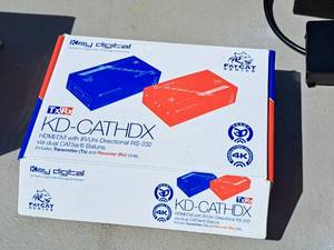lot 660 image: Key Digital KD-CATHDX FatCat Series HDMIDVI with IRUni-directional RS-232 4K TransmitterReceiver Kit (in original box)