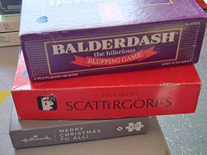 lot 718 image: Lot of (3) Board Games and Puzzle - Balderdash, Scattergories, Merry Christmas To All  550-pc by Hallmark