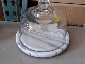 lot 734 image: Glass Top Marble Cheese Tray