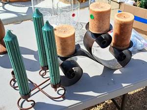 lot 687 image: Lot of (2) Tri-Candle Candleholders with Candles