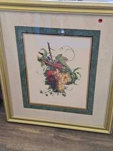 lot 772 image: Print - Grapes by J.L. Prevost Invenit , FramedTriple MatteGlass