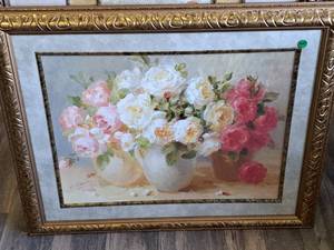 lot 770 image: Print - Potted Flowers by H. Clavelle Signed , Ornate FrameDouble Matte