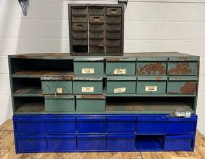 lot 3 image: Three Metal Multi Drawer Parts Bins (Some With Parts)