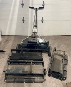 lot 4 image: Comercial National Mower Gas Powered 3HP (Needs Work) With 3 Attachments