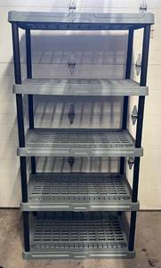 lot 17 image: Five Shelf Heavy Duty Plastic Ultility Shelving  71 T x 35W x 23D