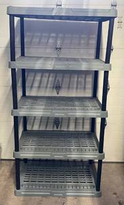 lot 18 image: Five Shelf Heavy Duty Plastic Ultility Shelving  71 T x 35W x 23D