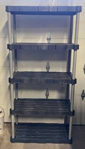 lot 20 image: Five Shelf Heavy Duty Plastic Ultility Shelving  71 T x 36W x 17D