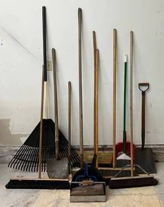 lot 27 image: Group Of Misc. Yard Tools And Brooms