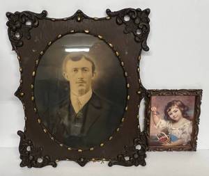 lot 33 image: Two Very Old Picture Frames 1 With Photo 1 With Print