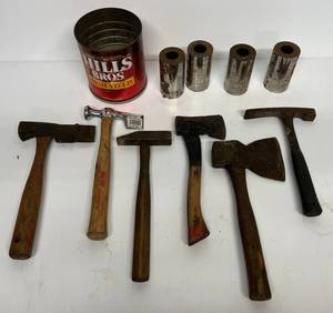 lot 34 image: Group Of Vintage Hatchets And More