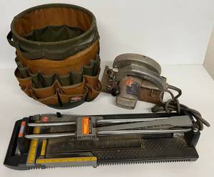 lot 47 image: Group Including Work Bucket, Tile Cutter And Electric Saw