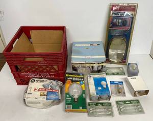 lot 80 image: Ceiling Light In Box And Misc. Light Bulbs