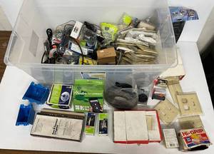 lot 93 image: Tote Full Of Misc. Electrical Supplies Including Outlets, Plate Covers And vMore