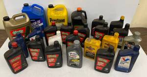 lot 104 image: Large Group Of Misc. Automobile Fluids Including Full Synthetic Automatic Transmission Fluid And More (Some Partially full)
