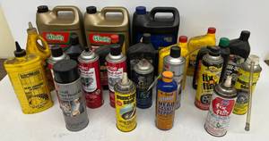lot 108 image: Large Group Of Misc. Automobile Fluids Including Antifreeze And More (Some Partially full)