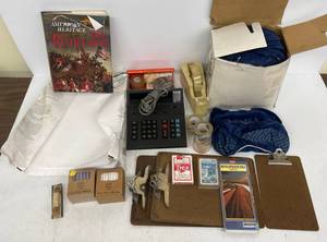 lot 130 image: Tote Full Of Misc. Office Items Including Maytag Dark Blu Shoe Covers And More