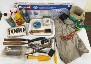 lot 137 image: Box Full Of Misc. Garden Items Including Animal Live Trap And More