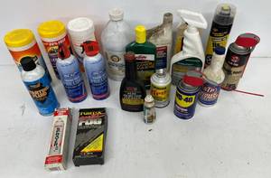lot 139 image: Bucket Full Of Misc. Lubricant Sprays And Car Care Items