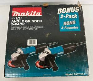 lot 162 image: Dual Pack Makita 9557NB2 4 12 Angle Grinder (One Used And One New) In Original Box