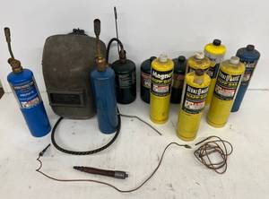 lot 244 image: Group Of Misc. Torches, Propane And Map Gas (One Propane Tank Empty)