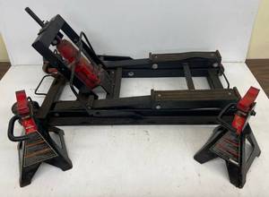 lot 253 image: Motorcycle Lift (Missing Jack Handle) And Two 2 Ton Jack Stands