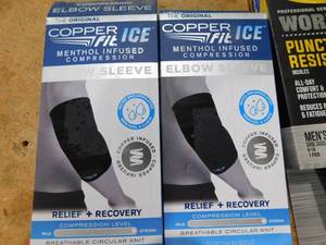 2 Elbow Copper Fit Sleeves, Dr. Scholls Shoe Insert & Milwaukee Cup Lot