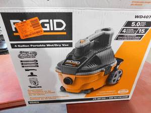 RIDGID  4 Gallon 5.0 Peak HP Portable WetDry Shop Vacuum with Fine Dust Filter, Locking Hose and Accessories