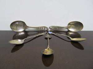 lot 25 image: 5 Antique Sterling Silver Novelty Spoons
