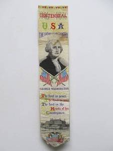 lot 28 image: Original Antique 1876 American Centennial Stevengraph GEORGE WASHINGTON Silk Ribbon