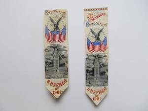 lot 32 image: 2 Original Antique 1901 Pan-American Exposition Electric Tower Souvenir Ribbons