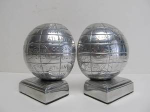 lot 67 image: MetalChrome World Globe Bookends