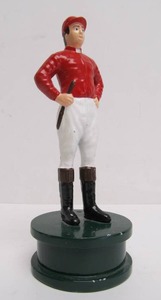 lot 68 image: Excellent Vintage Scoot Products Cast Metal Figural Jockey Bottle Opener
