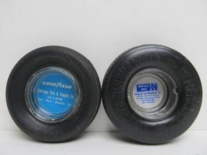 lot 93 image: Pair of Old Vintage Tire Advertising Ashtrays