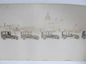 lot 104 image: Awesome Antique Panoramic Photo Featuring Old Automobiles