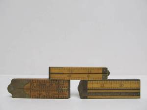 lot 109 image: Lot of 3 Antique Brass & Box Wood Folding Rulers