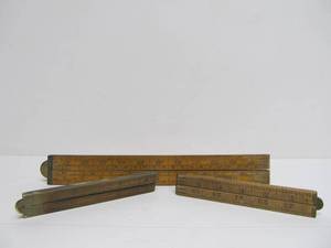 lot 110 image: Lot of 3 Antique Brass & Box Wood Folding Rulers