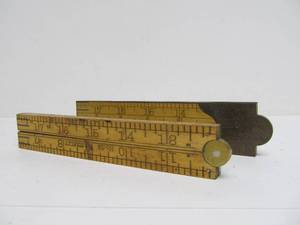 lot 113 image: Pair of Antique Brass & Box Wood Folding Rulers
