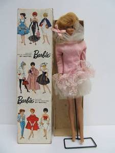 lot 126 image: Early 1960s Mattel Blonde Bubble Cut Barbie Doll wOriginal Box