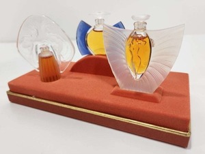 lot 199 image: Mint in Box LALIQUE Set of 3 Art Nouveau Perfume Bottles