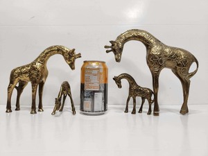 lot 261 image: Group of Solid Brass Giraffe Statues