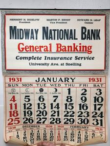 lot 290 image: LARGE Vintaeg Complete 1931 Bank Calendar - Midway State Bank Saint Paul