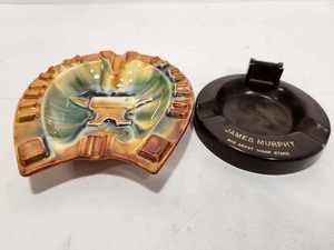 lot 293 image: 2 Old Vintage Ashtrays - Royal Haeger Anvil & YB Cigar Advertising