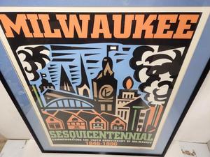 lot 303 image: Excellent Framed&nbspMilwaukee Sesquicentennial Signed Numbered Screenprint Poster