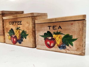 lot 313 image: Vintage Dovetailed Wood Kitchen Canister Set
