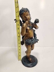 lot 326 image: Large Heavy Solid Bronze Vintage Figural Cherub Sculpture